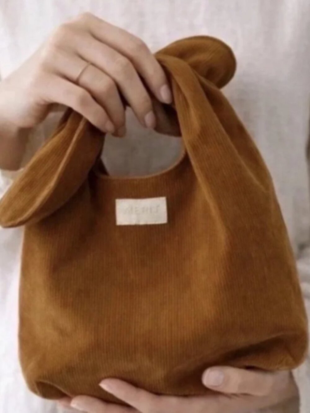 NWT MERIT Beauty Signature Knot Makeup Pouch/Bag in Brown Corduroy